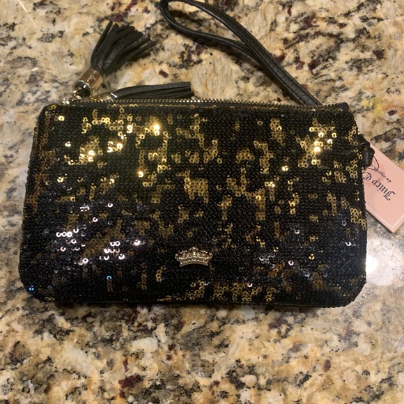 NWT Juicy Couture Gold and Black Sequin Double Zipper Wristlet Clutch - Picture 6 of 6